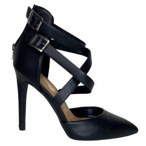 My Delicious Shoes Pointy Toe Black Strappy Adjustable Buckled Pumps Size 8.5